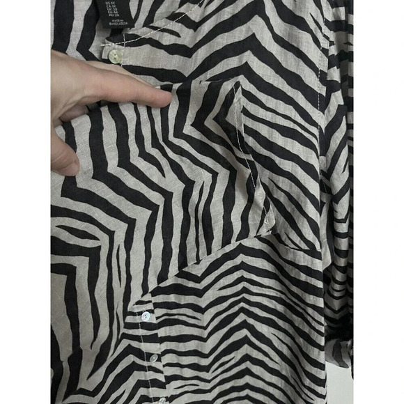 Tahari 100% Linen Zebra animal Print Tunic blouse Beach BoHo - Picture 5 of 8